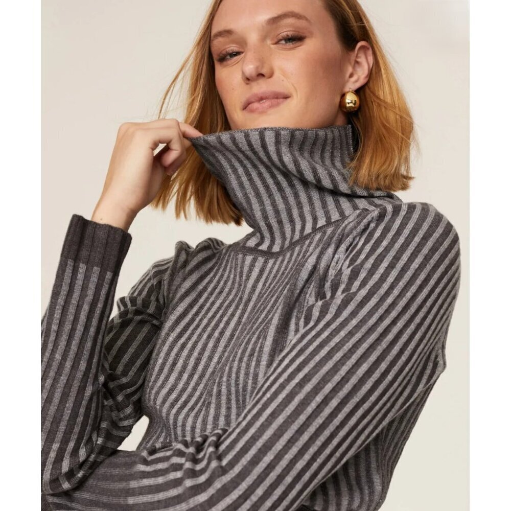 Tome Gray Merino Wool Blend Ribbed Turtleneck Sweater Women's Size Small